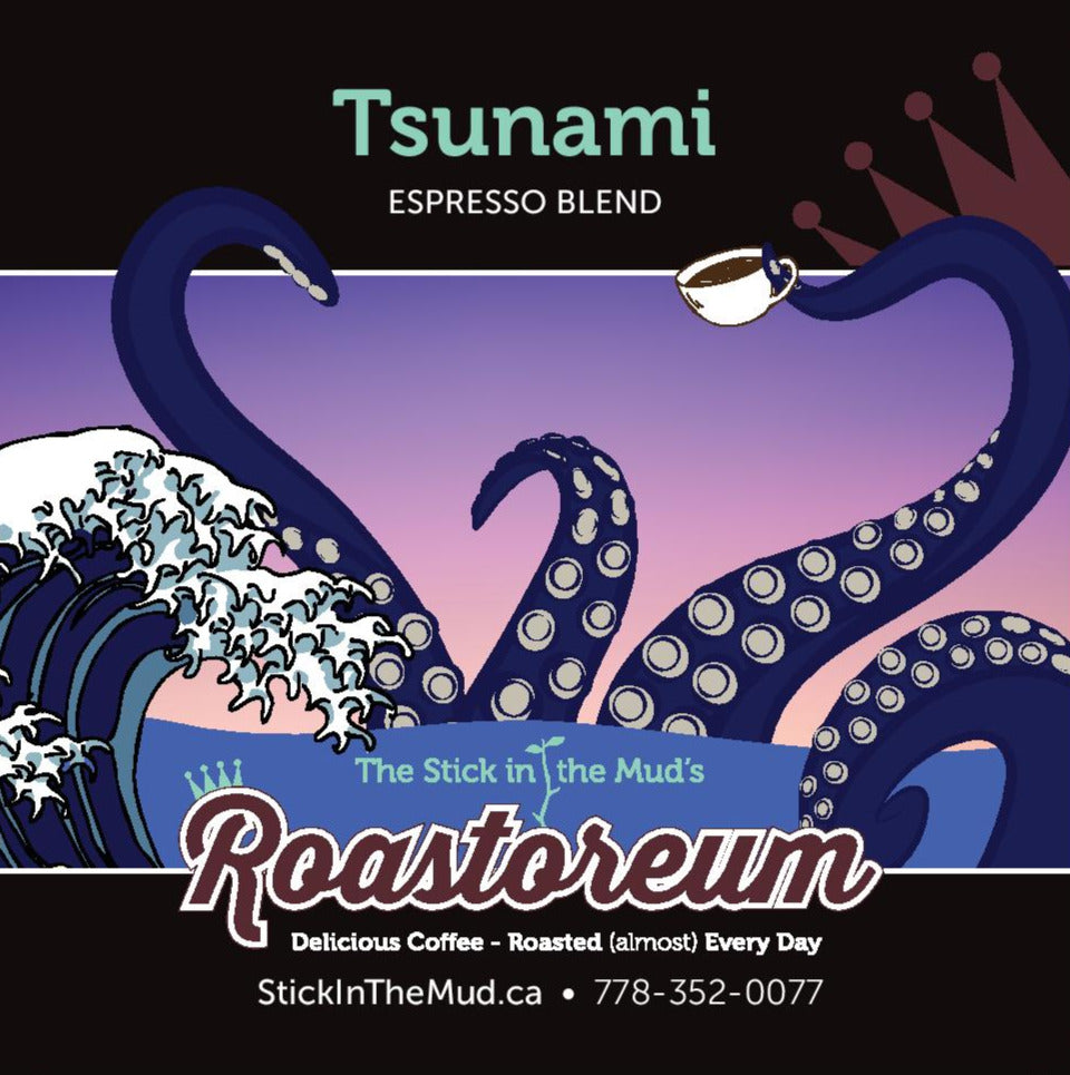 Roastoreum label for Tsunami, our espresso blend