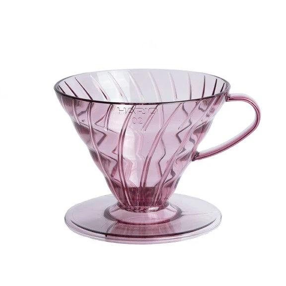 a purple clear plastic hario v60