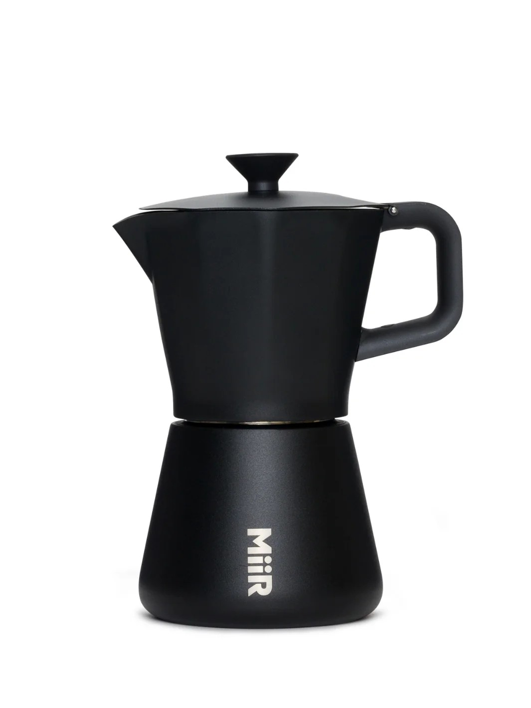 black MiiR New Standard Moka Pot against a white background