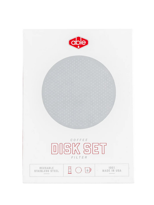 the box for able disk set showing a grey circle to depict the metal disks inside