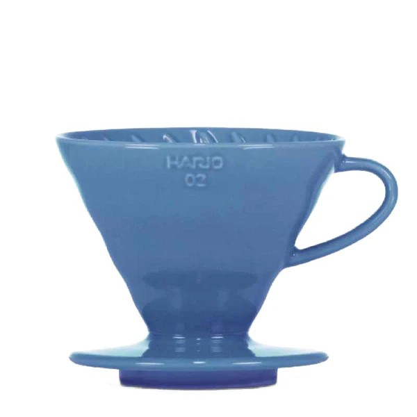 a blue ceramic hario v60