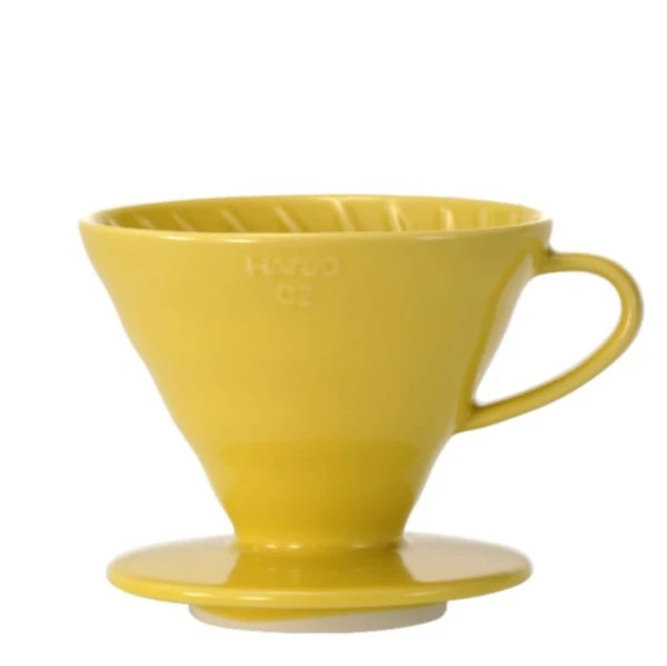 a yellow ceramic hario v60